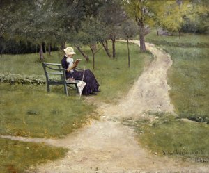 Woman Reading on a Bench