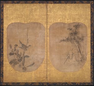 Daoist Sage beneath a Tree and Hawk on a Branch, mid-17th century by Soga Nichokuan