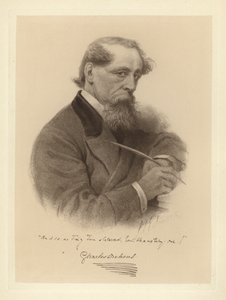 Portrait of Charles Dickens holding his pen by Solomon (after) Eytinge