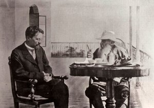 Leo Tolstoy and Anton Chekhov, Russian authors, 1902