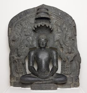 Jaina Tirthankara Parshvanatha with Serpent Hood Seated in Meditation by South Indian School