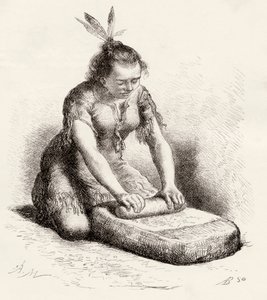 A native Guayan woman crushing grain by Spanish School