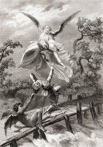 Amina is Carried Away by an Angel Whilst the Devil Captures the Sacristan of Albaicin by Spanish School