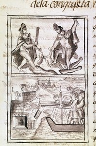Codex of the Conquest of Mexico: Quauhtenco and Mayenatzin Punish Traitors by Spanish School