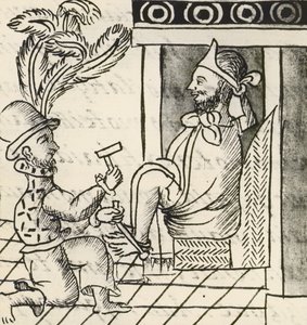 Codex of the Conquest of Mexico: Outbreak of War, The Aztec Emperor Montezuma Put in Irons by Spanish School