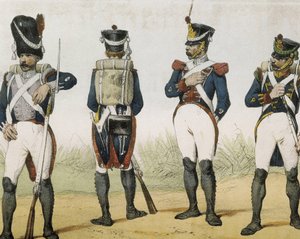 DE SOTTO, Serafin Maria, Earl of Clonard (1793 - 1862). Historia organica de las armas de Infanteria y Caballeria espanolas. 1851 - 1859. Infantrymen during the reign of Ferdinand VII of Spain. Grenadier, rifleman, sergeant and chasseur (1815-1820). Engrav