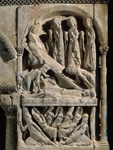 Deposition of Christ. Sculpture made by the master of Saint Dominic de Silos (12th century). Relief on stone