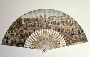 Fan depicting the Plaza de la Cebada, Madrid by Spanish School