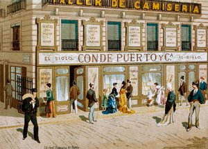 Fashion: advertising poster for the fabric shop "Conde Puerto" boutique, Barcelona (19th century) by Spanish School