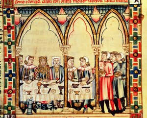 Engagement Banquet, from the manuscript made under the direction of Alfonso X The Wise King of Castille and Leon