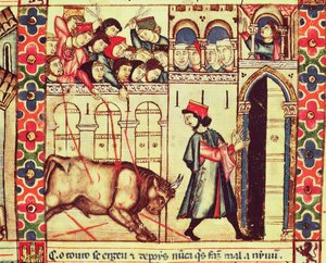 Death of a bull in the ring, from the manuscript made under the direction of Alfonso X The Wise King of Castille and Leon by Spanish School