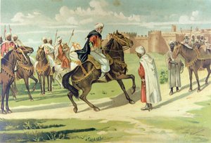 General Muza Ibn Nusayr whipping his deputy Tarik for disobeying his orders during the conquest of Andalucia and Extremadura by Spanish School