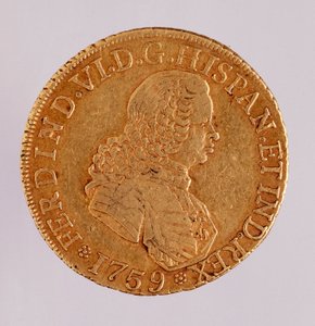 Golden coin (8 ecus) from Spain: reign of Ferdinand VI (1746-1759). 1759 Naples, museo archeologico by Spanish School