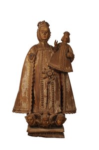 Hardwood carving of the Madonna and child, Spanish Colonial