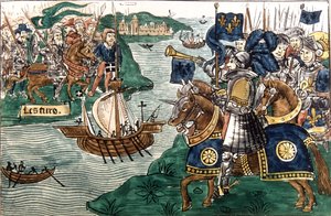 King Louis IX and the Crusaders arriving at Carthage in 1270 by Spanish School