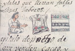 An Aztec Merchant Selling Cloaks, from the Florentine Codex by Bernardino de Sahagun, c.1540-85 by Spanish School