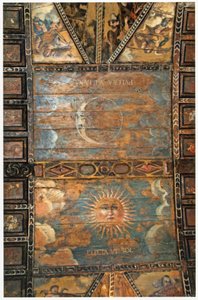 Painted ceiling of the sanctuary of Our Lady of the Hermits at As Ermidas, Galicia, Spain