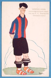 Postcard depicting a caricature of the Spanish footballer Vicente Piera of Barcelona by Spanish School
