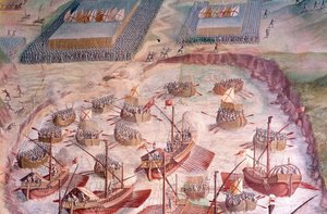 Regatta of Spanish galleons during an expedition to the Acores in 1582 under Philip II