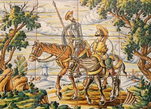 Tiles depicting Don Quixote and Sancho Panza by Spanish School