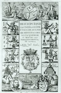 Title Page of Descripcion de las Indias Ocidentales by Antonio de Herrera y Tordesillas, Madrid Edition, 1725 by Spanish School