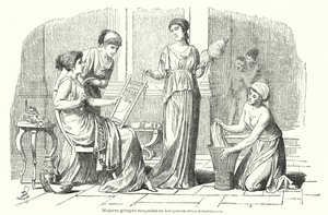 Women performing domestic chores in Ancient Greece by Spanish School