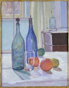 Blue and Green Bottles and Oranges
