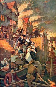 The Great Fire of London in 1666, illustration from Hutchinson