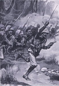 British charging the Ashantis at Amoaful, 31st January 1874 by Stanley L. Wood