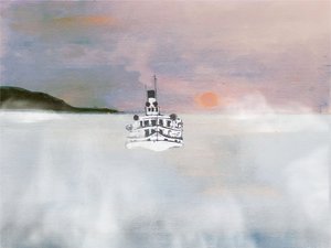 White Boat On Misty Water by Stefan Bammert