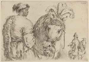 A Black Man Feeding a Horse by Stefano della Bella