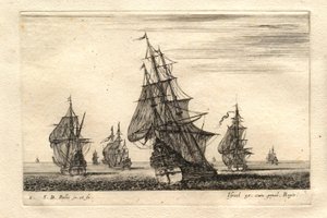 A Boat in Full Sail Surrounded by Other Boats by Stefano della Bella