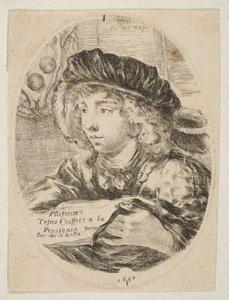 A Bust of a Young Man Wearing a Cap with Feathers (detail) by Stefano della Bella