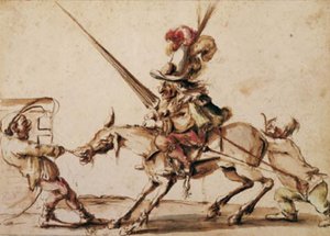 A Doughty Dwarf on a Restive Mule Being Pulled to a Tourney by Two Other Dwarfs by Stefano della Bella
