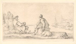 Old and Young Sailor Sitting by the Seashore