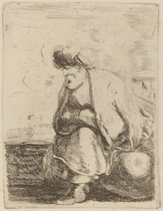 An Old Turk with Turban Seated on a Rock by Stefano della Bella