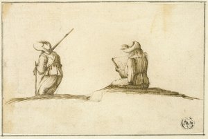 Artist Sketching and Soldier, Both Seen from Back by Stefano della Bella