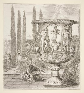 Boy Sketching the Medici Vase in an Italian Garden by Stefano della Bella