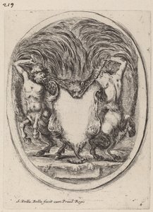 Cartouche in the Form of a Flayed Tiger Supported by Centaurs by Stefano della Bella