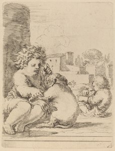 Child Playing with a Dog by Stefano della Bella