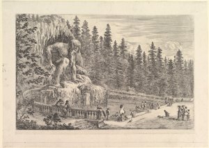 Colossal Statue of the Appenino by Giambologna to Left, Represented as a Giant Crouching by Stefano della Bella