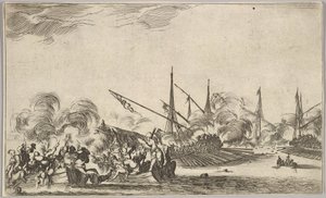 Combat Between Several Rowboats and Ships, Two Groups of Men in Rowboats Fighting, 1639 by Stefano della Bella