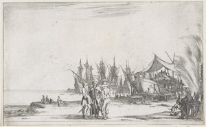 Three Men Talking on the Quay (series title: Maritime Representations) (series title: Suite of Eight Marines) by Stefano della Bella