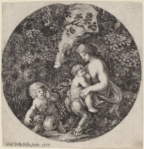 Female Satyr Nursing a Child in a Wooded Landscape by Stefano della Bella