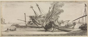 Peace and War: Naval Battle with Three Galleys Surrounding a Fourth