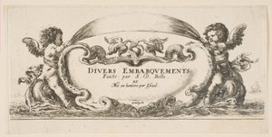 Frontispiece: Cartouche at Center, Putti on Either Side Riding on Dolphins by Stefano della Bella