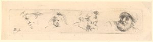 Head Studies of Three Bearded Men, Right with Helmet, and a Child by Stefano della Bella