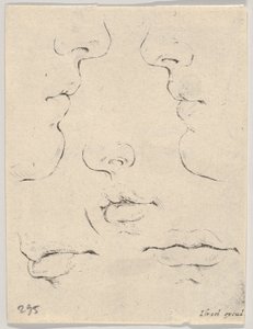 Plate 4: two profiles and three mouths, from The Book for Learning to Draw, ca. 1649 by Stefano della Bella