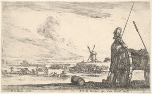 Plate 5: A Pikeman Standing at Right Next to a Cannon, Other Military Figures in the Background by Stefano della Bella