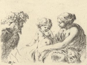 A Woman Holding Her Child on a Donkey, a Satyr at Left, ca. 1646 by Stefano della Bella